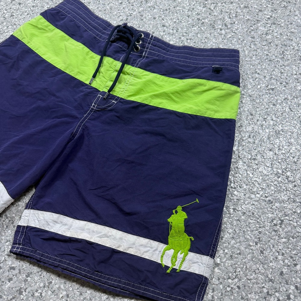 Y2K Polo Ralph Lauren Big Pony Swim Trunks Men's Large Blue Green Vintage